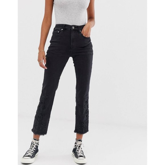 FREE PEOPLE Cutwork Cigarette Jeans in Black - Size 25 - Picture 1 of 4